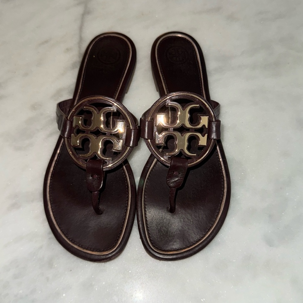 Tory Burch metal miller sandal— plum color
